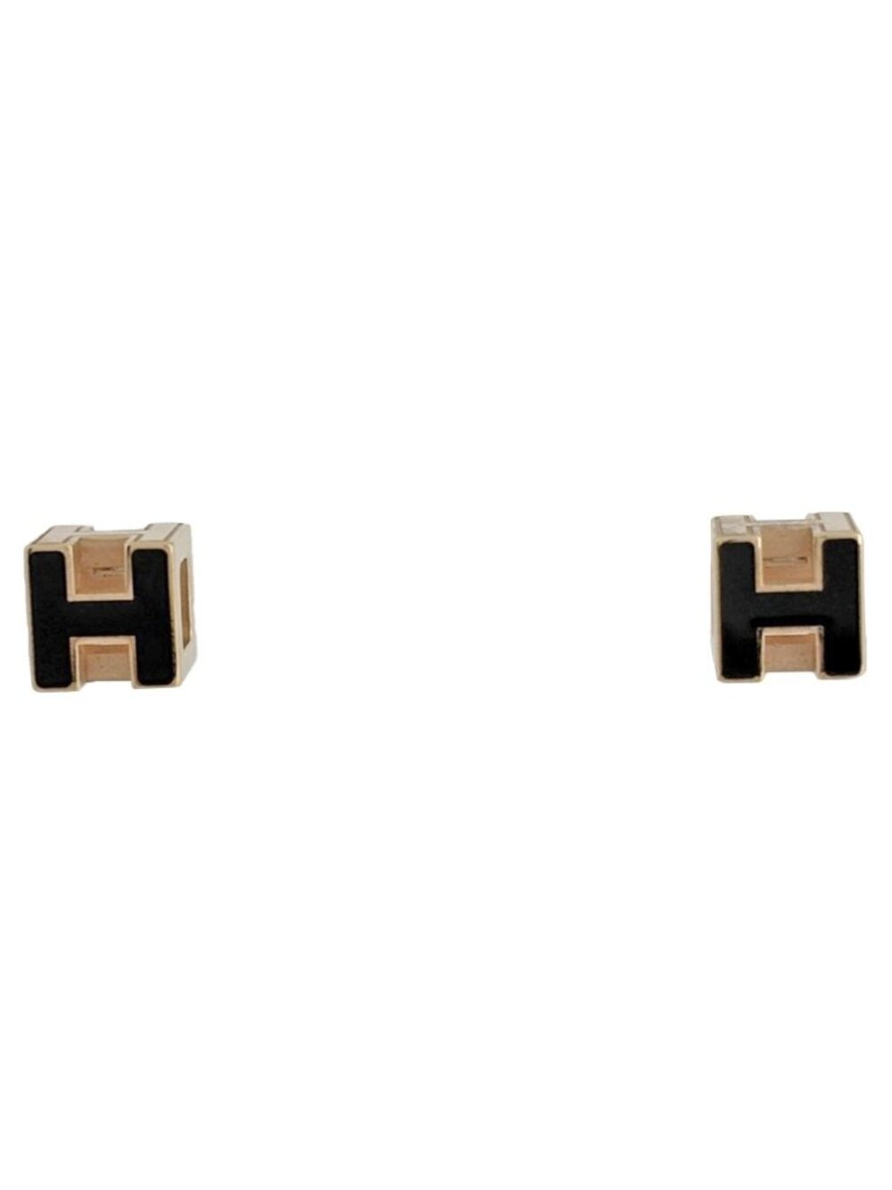 Hermes Cage D'h Cube Earrings Gold Plated Black